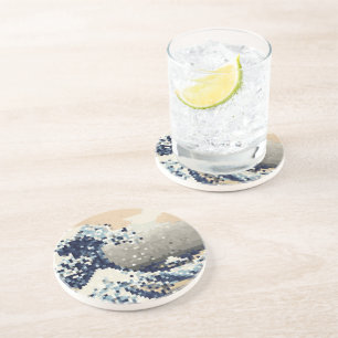 The Great Wave off Kanagawa 8 Bit Pixel Art Sandstone Coaster