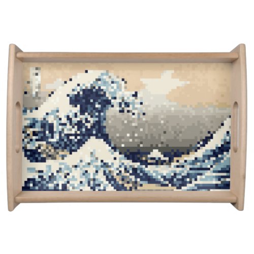 The Great Wave off Kanagawa 8 Bit Pixel Art Serving Tray