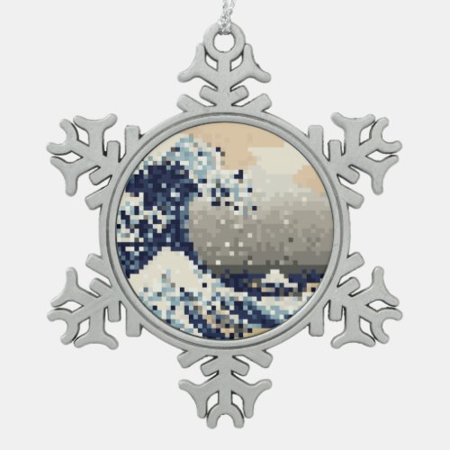 The Great Wave off Kanagawa 8 Bit Pixel Art Snowflake Pewter Christmas Ornament