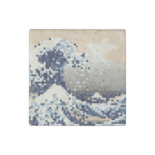 The Great Wave off Kanagawa 8 Bit Pixel Art Stone Magnet