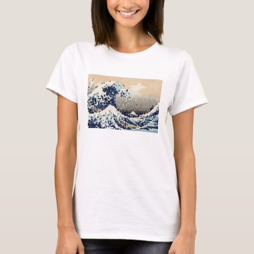 The Great Wave off Kanagawa 8 Bit Pixel Art T_Shirt