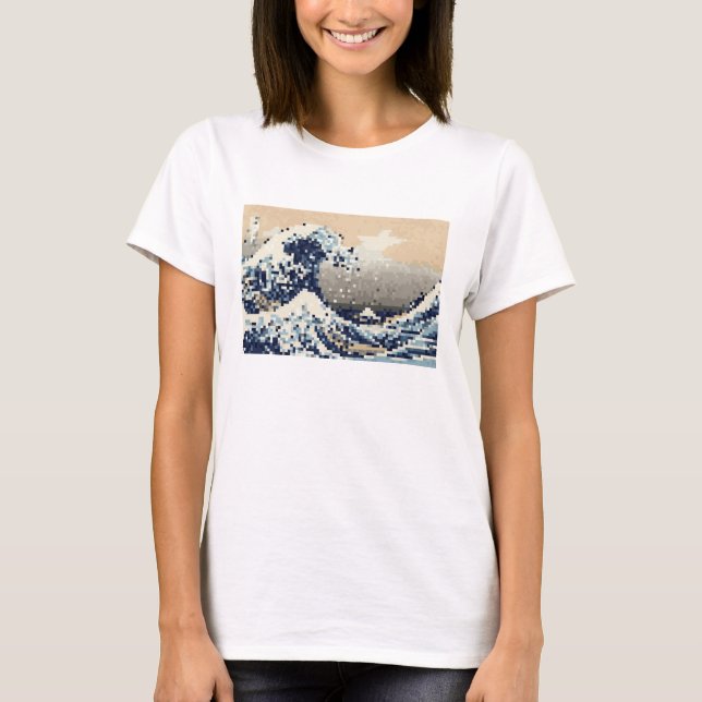 The Great Wave off Kanagawa 8 Bit Pixel Art T-Shirt (Front)