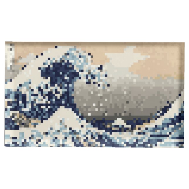 The Great Wave off Kanagawa 8 Bit Pixel Art Table Card Holder (Front)