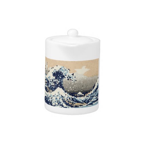 The Great Wave off Kanagawa 8 Bit Pixel Art Teapot