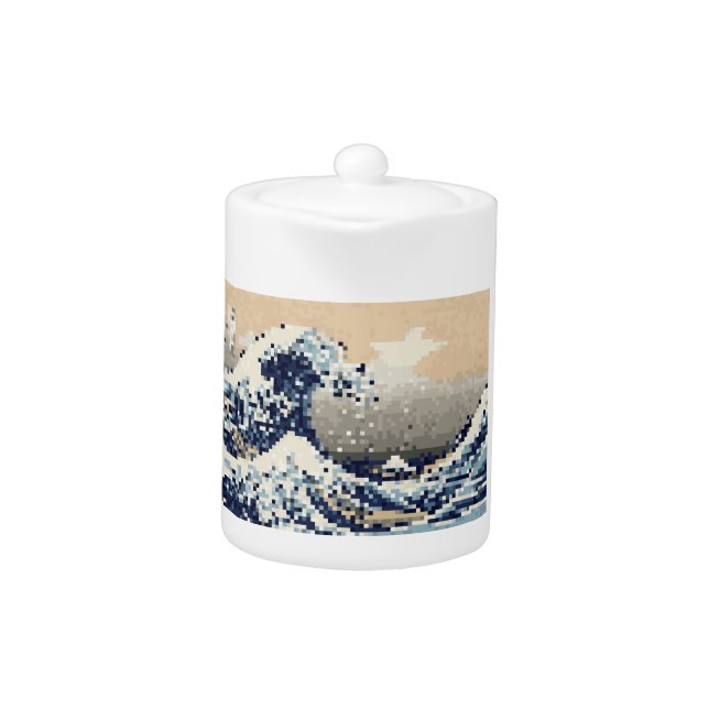 The Great Wave off Kanagawa 8 Bit Pixel Art Teapot (Front)