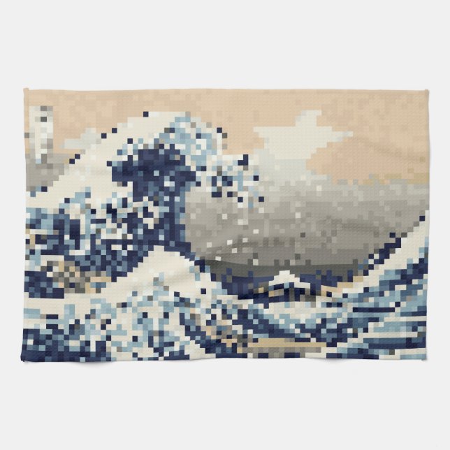 The Great Wave off Kanagawa 8 Bit Pixel Art Towel (Horizontal)