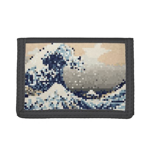 The Great Wave off Kanagawa 8 Bit Pixel Art Trifold Wallet