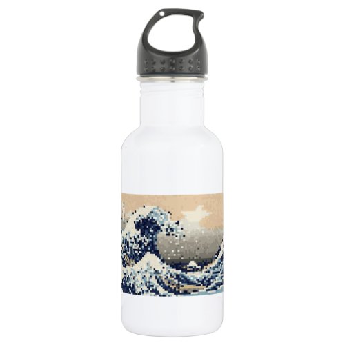 The Great Wave off Kanagawa 8 Bit Pixel Art Water Bottle