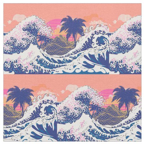 The great wave off kanagawa and palm trees fabric
