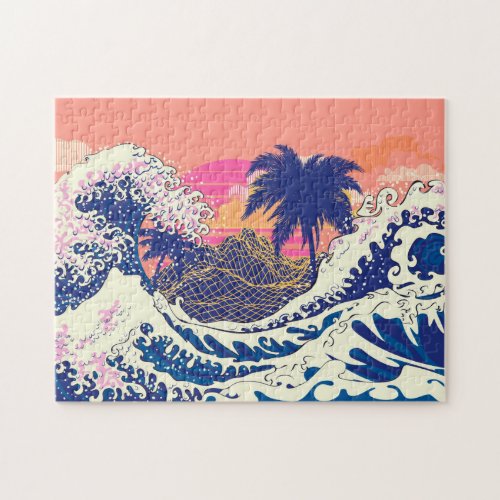 The great wave off kanagawa and palm trees jigsaw puzzle