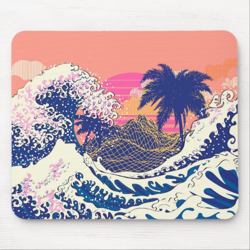 The great wave off kanagawa and palm trees mouse pad