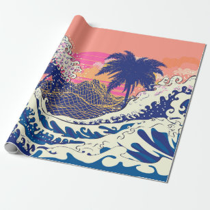 Japanese Waves (Maroon & White Pattern) Wrapping Paper by LXLBX8