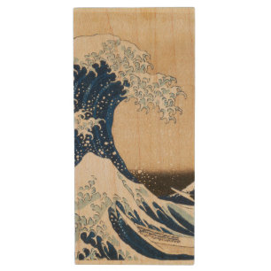 The Great Wave off Kanagawa by Hokusai Wood Flash Drive