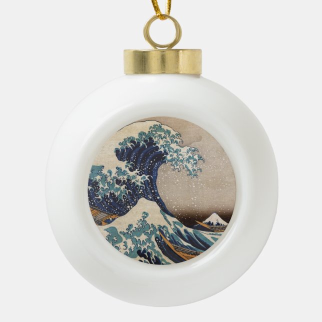The Great Wave off Kanagawa Ceramic Ball Christmas Ornament (Front)
