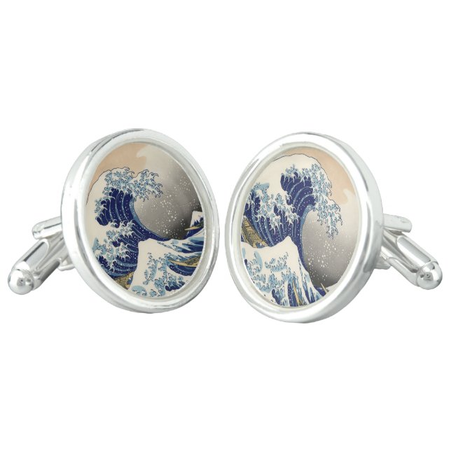 The Great Wave off Kanagawa Hokusai Cufflinks (Angled)