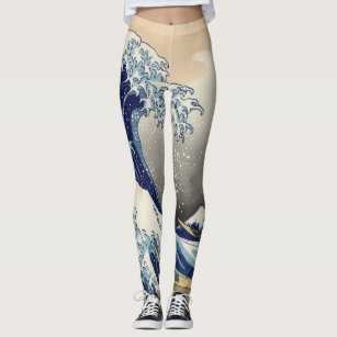 Japanese Wave Print Leggings for Women and Kids - Full-Length or Capri -  XS-6XL - Free Shipping - Perfect Gift for Surfers or Beach Lovers