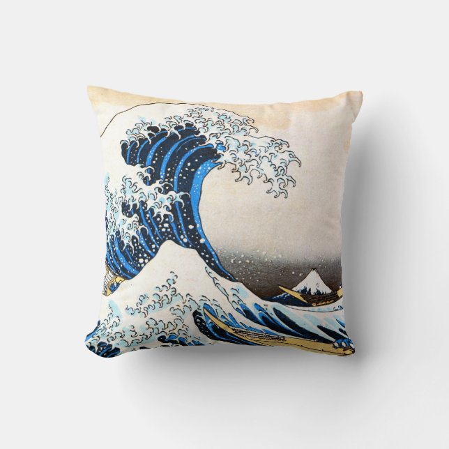 The Great Wave off Kanagawa, Hokusai Throw Pillow (Front)