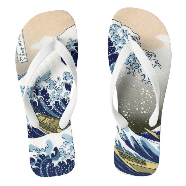 The Great Wave Off Kanagawa Hokusai Ukiyo-e Flip Flops (Footbed)