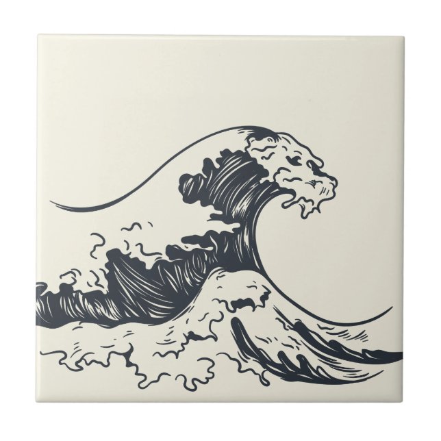 The Great Wave off Kanagawa illustration Ceramic Tile (Front)