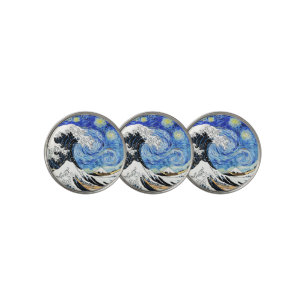 The Great Wave Off Kanagawa in Starry night Golf Ball Marker