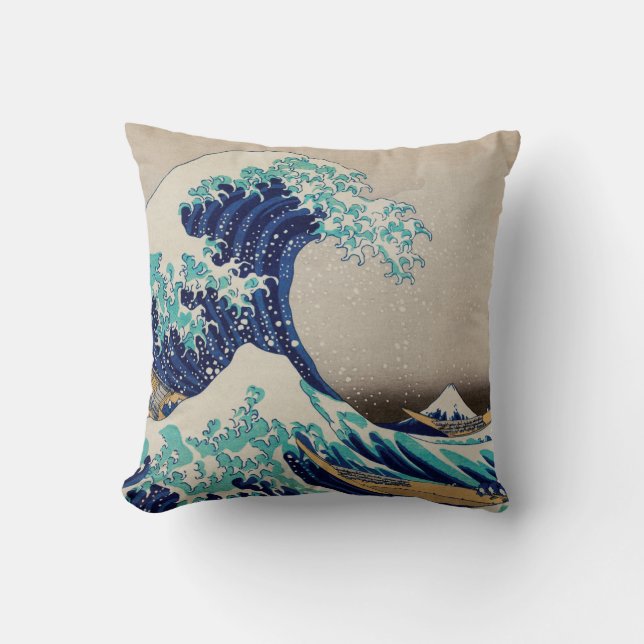 The Great Wave Off Kanagawa Japanese Woodblock Throw Pillow (Front)
