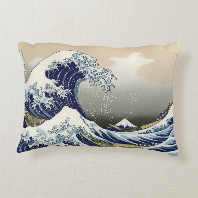 The Great Wave off Kanagawa Katsushika Hokusai  Accent Pillow (Back)