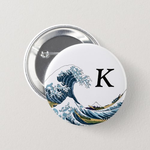 The Great Wave off Kanagawa Monogram Pinback Button