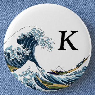The Great Wave off Kanagawa: Monogram Pinback Button