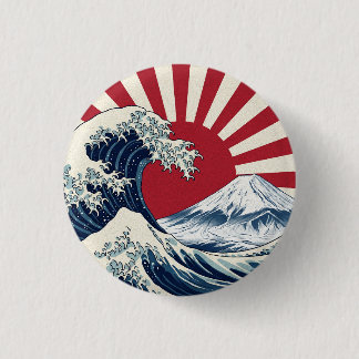 The Great Wave off Kanagawa & rising sun flag Button