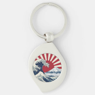 The Great Wave off Kanagawa & rising sun flag Keychain