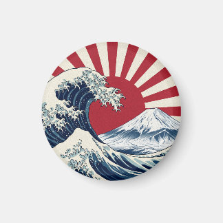 The Great Wave off Kanagawa & rising sun flag Magnet