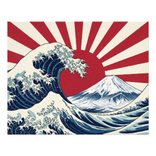 The Great Wave off Kanagawa & rising sun flag Photo Print