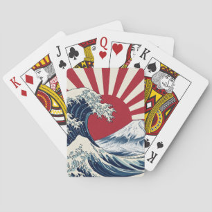 The Great Wave off Kanagawa & rising sun flag Poker Cards