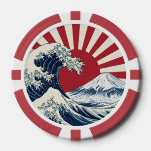 The Great Wave off Kanagawa & rising sun flag Poker Chips