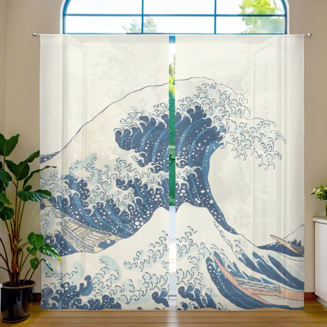 The Great Wave Off Kanagawa Sheer Curtains (Living Room)