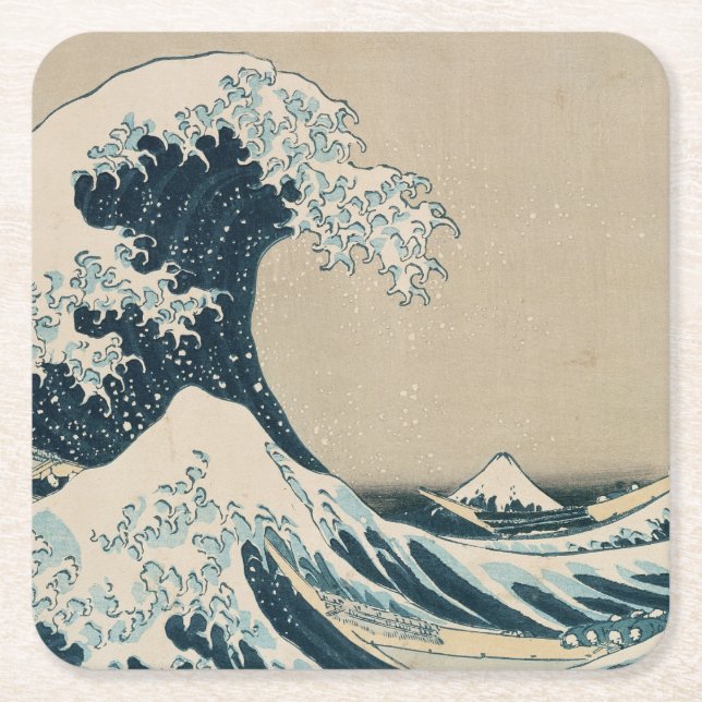 The Great Wave off Kanagawa Square Paper Coaster (Front)