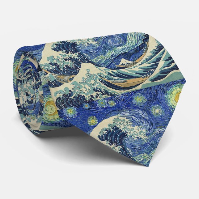 The Great Wave Off Kanagawa - The Starry Night Neck Tie (Rolled)
