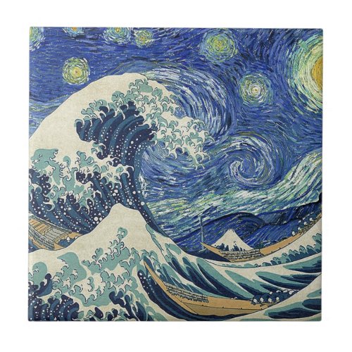 The Great Wave Off Kanagawa _ The Starry Night Tile