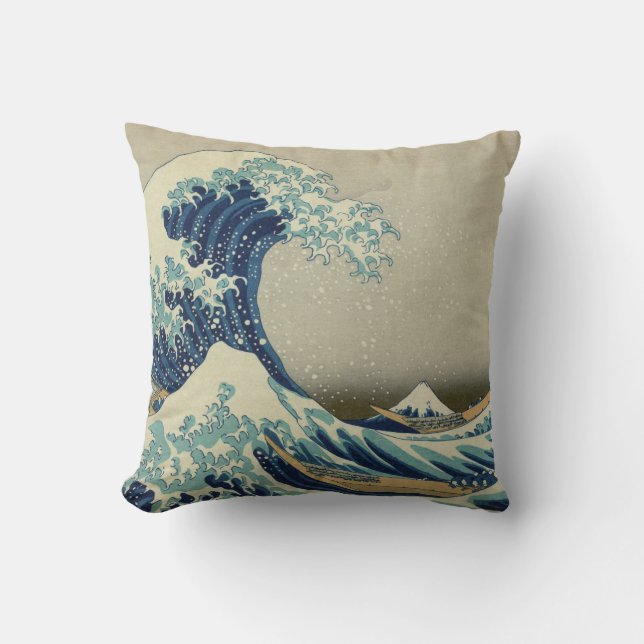 The Great Wave off Kanagawa Throw Pillow (Front)
