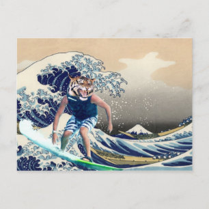The Great Wave Off Kanagawa Tiger Surfer Postcard