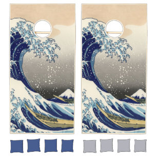 The Great Wave Off Kanagawa Tsunami Vintage Art Cornhole Set