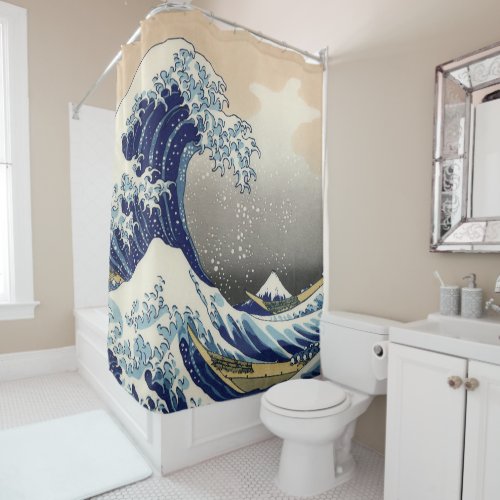 The Great Wave Off Kanagawa Tsunami Vintage Art Shower Curtain