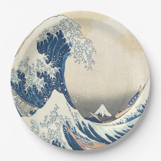 The Great Wave off Kanagawa Ukiyo-e Japanese Paper Plates (Front)