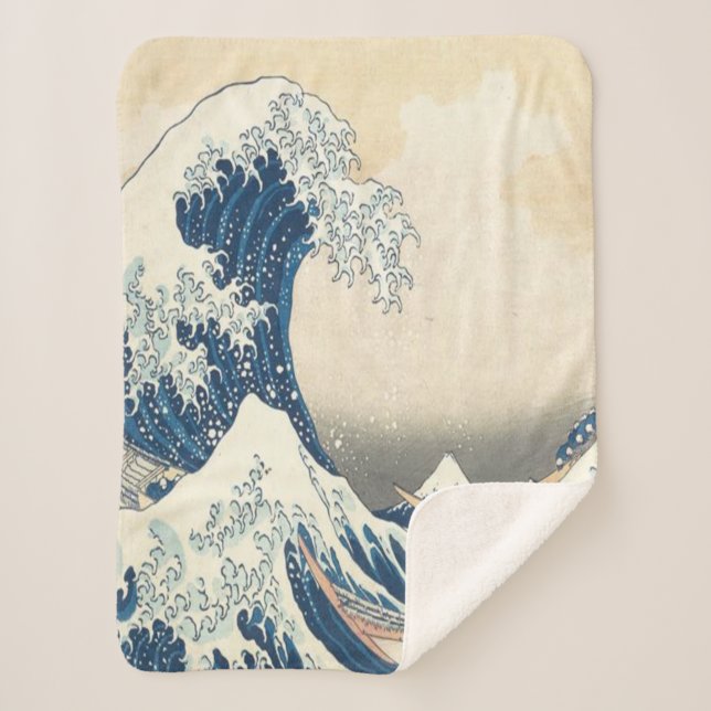 The Great Wave off Kanagawa Ukiyo-e Japanese Sherpa Blanket (Front)