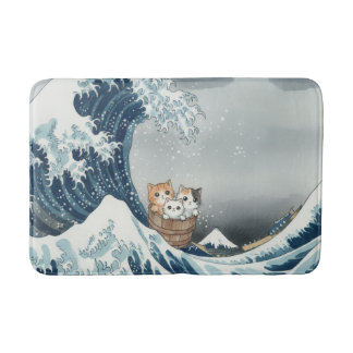 The Great Wave off Kanagawa with Cute Kittens Bath Mat