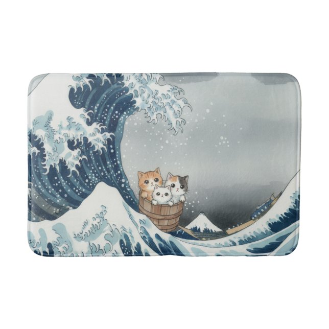 The Great Wave off Kanagawa with Cute Kittens Bath Mat (Front)