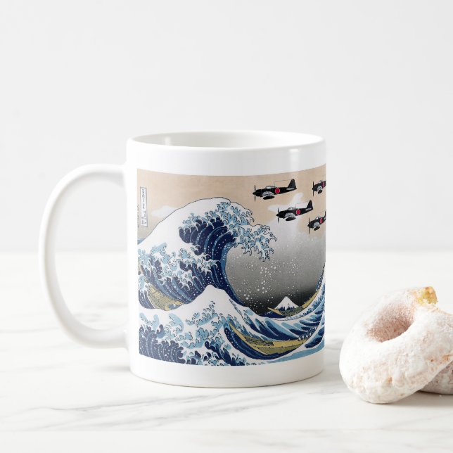 The Great Wave off Kanagawa + Zero Fighters Coffee Mug (With Donut)
