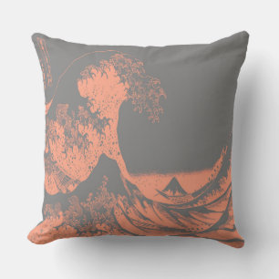 The Great Wave Pillow Peach & Gray