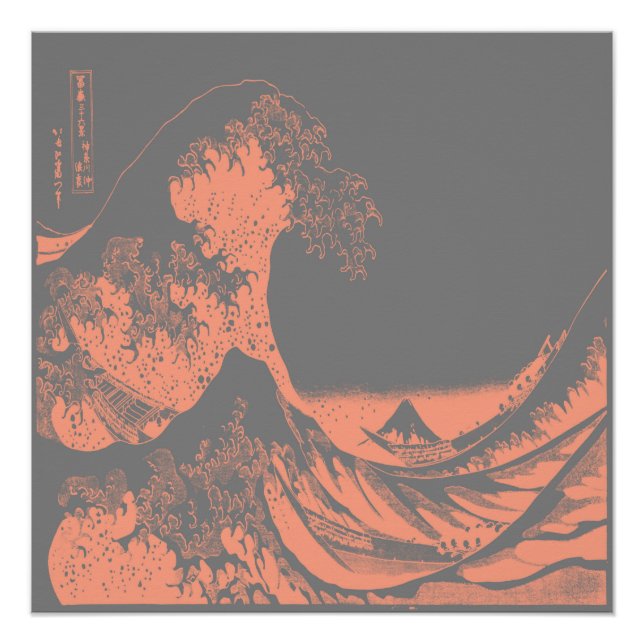 The Great Wave Poster Peach & Gray (Front)