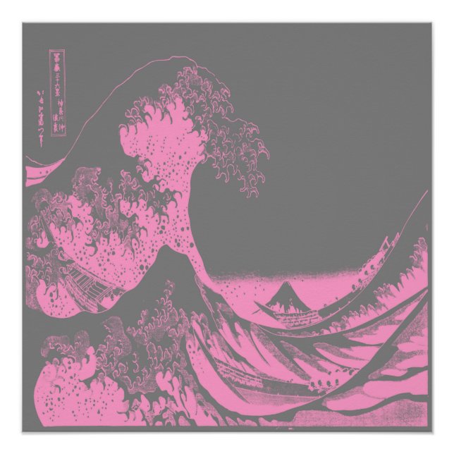 The Great Wave Poster Pink & Gray (Front)